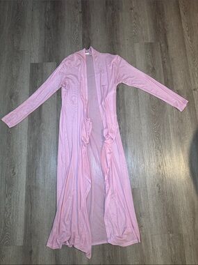 Women’s Long Pink Open-Front Cardigan Duster